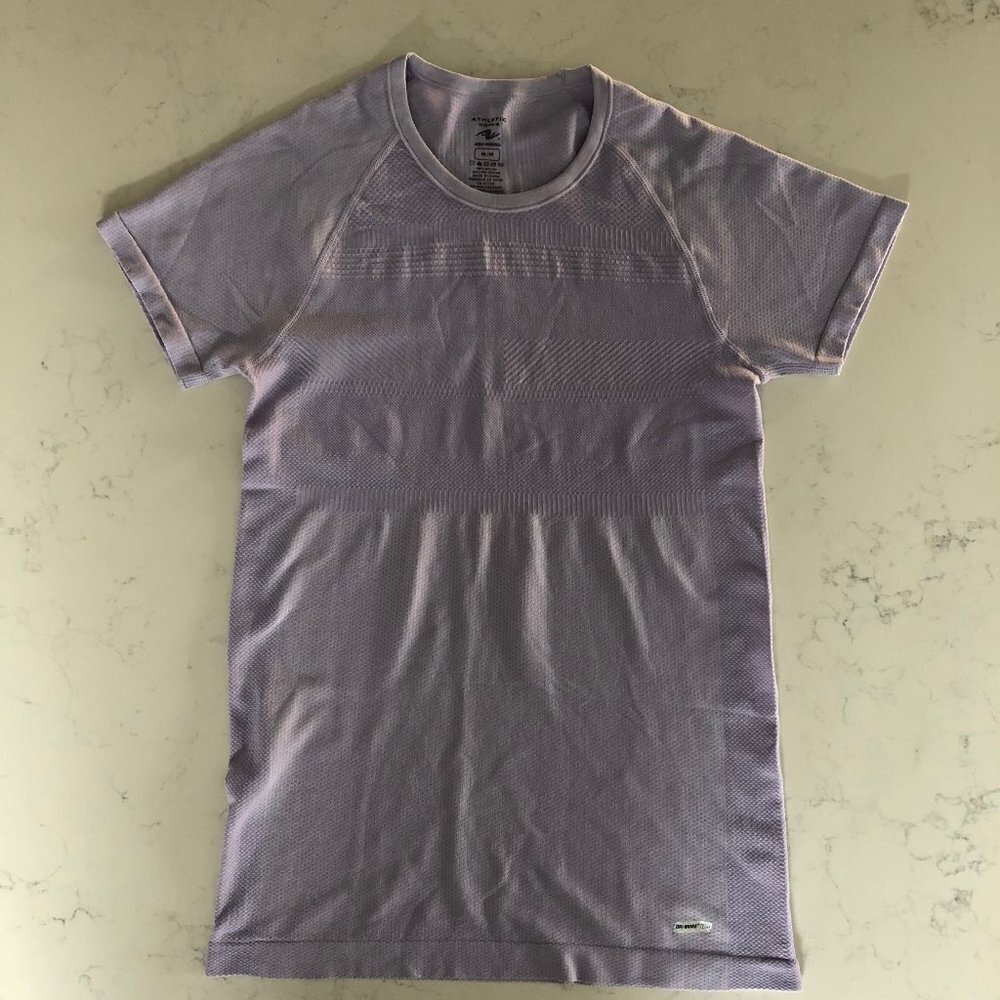 Athletic Works Dri-More Activewear Sh Slv Crew Neck Nylon Top Lavender Sz M NWOT